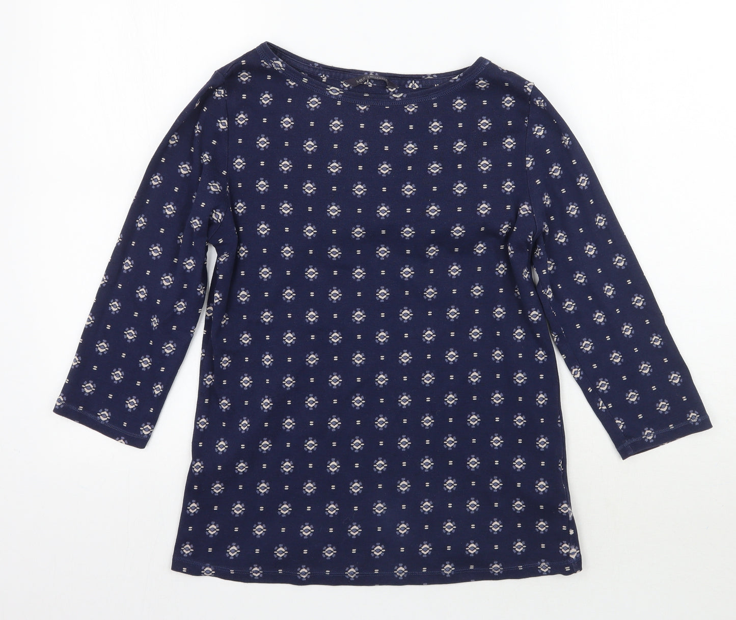 Marks and Spencer Womens Blue Geometric  Basic T-Shirt Size 14