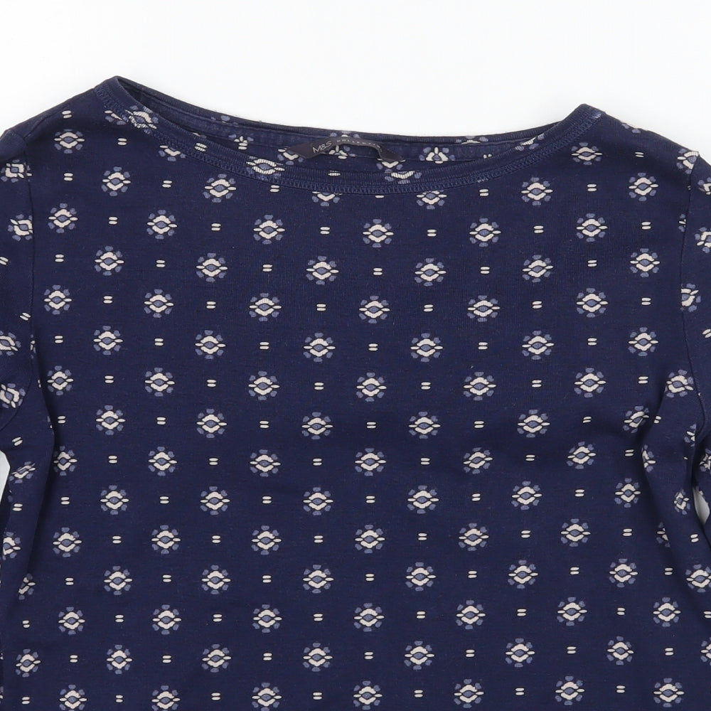 Marks and Spencer Womens Blue Geometric  Basic T-Shirt Size 14