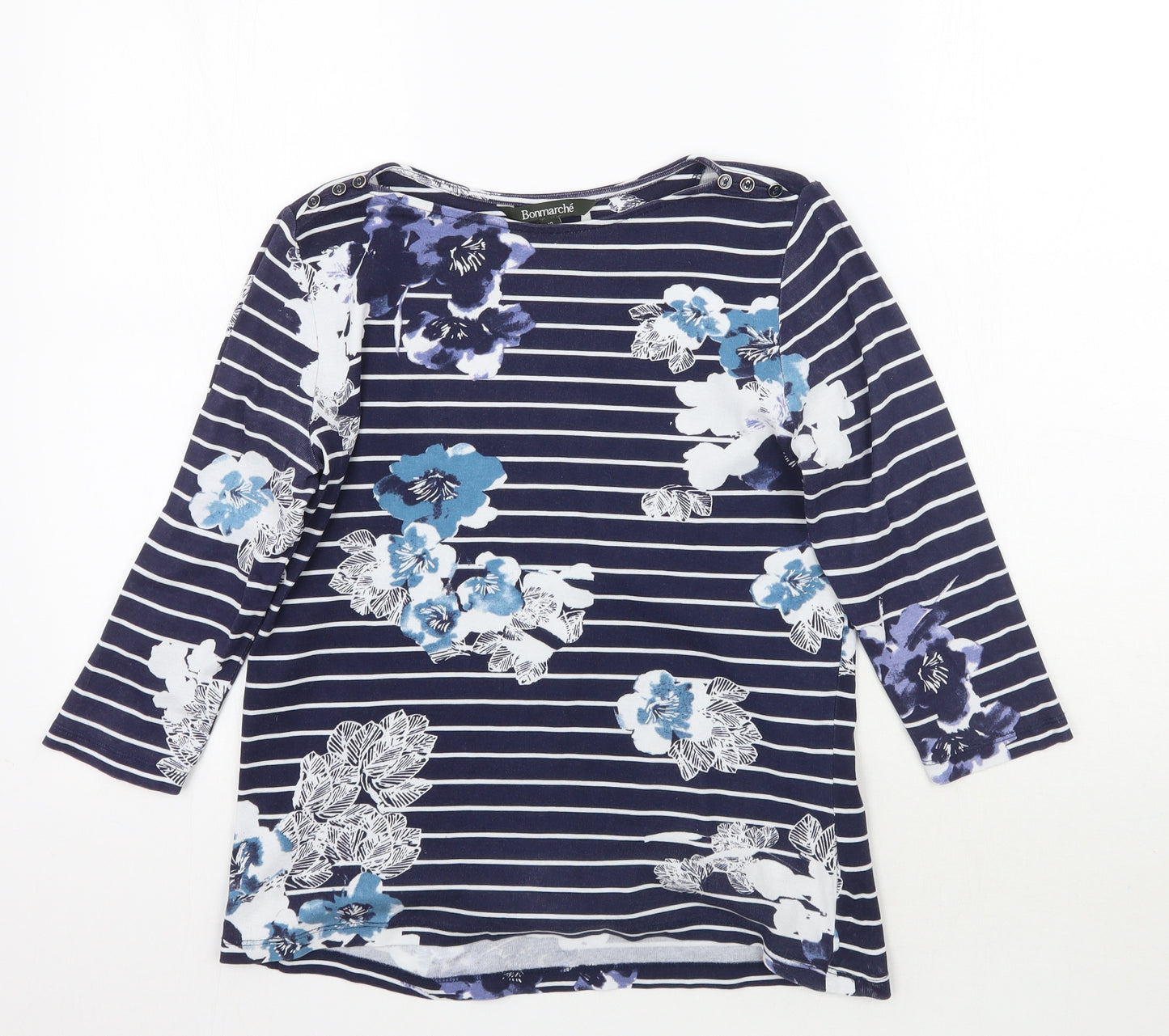 Bonmarché Womens Blue Striped  Basic T-Shirt Size 12