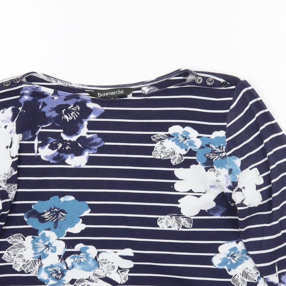 Bonmarché Womens Blue Striped  Basic T-Shirt Size 12