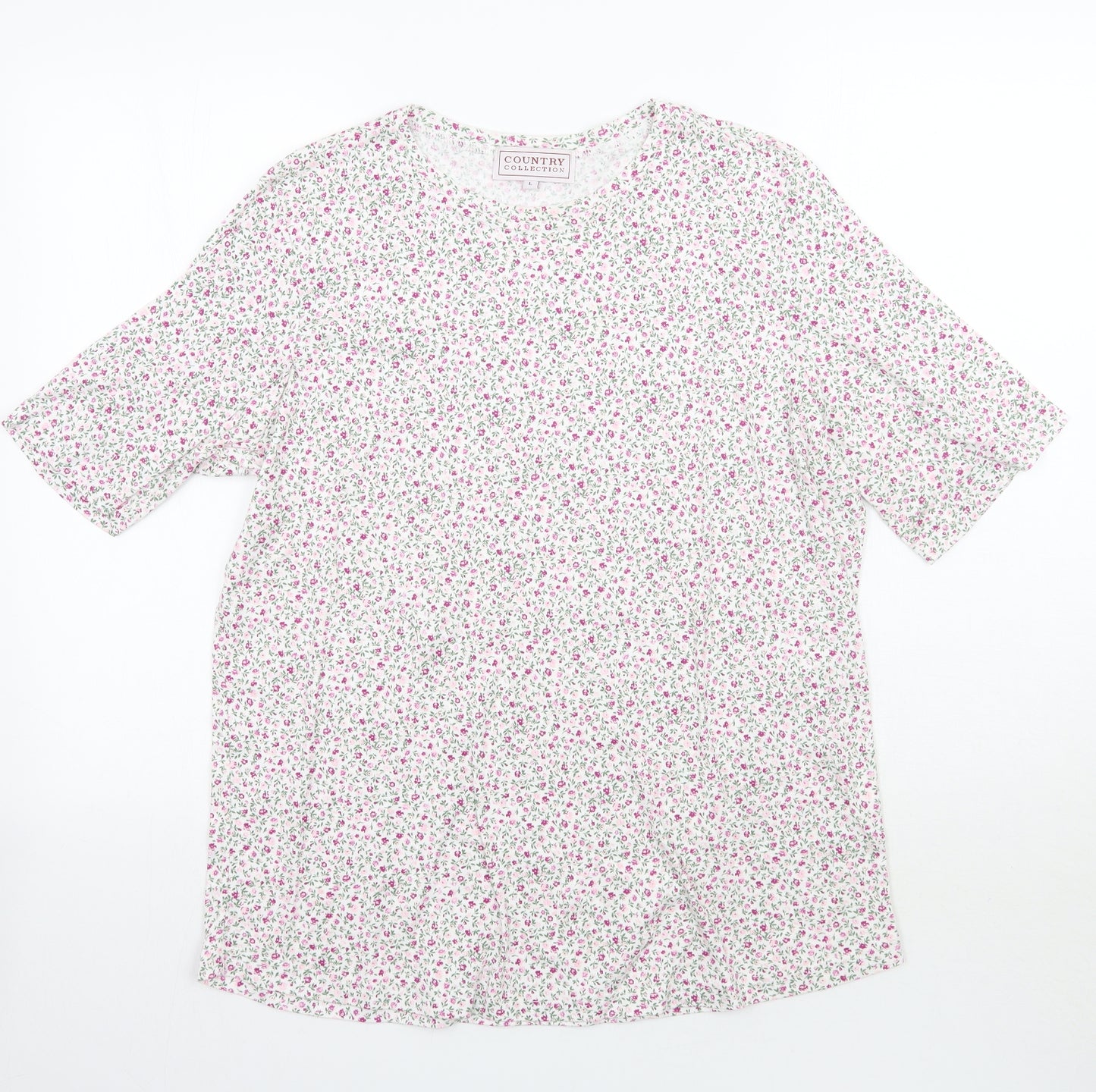 Country Collection Womens White Floral  Basic T-Shirt Size L