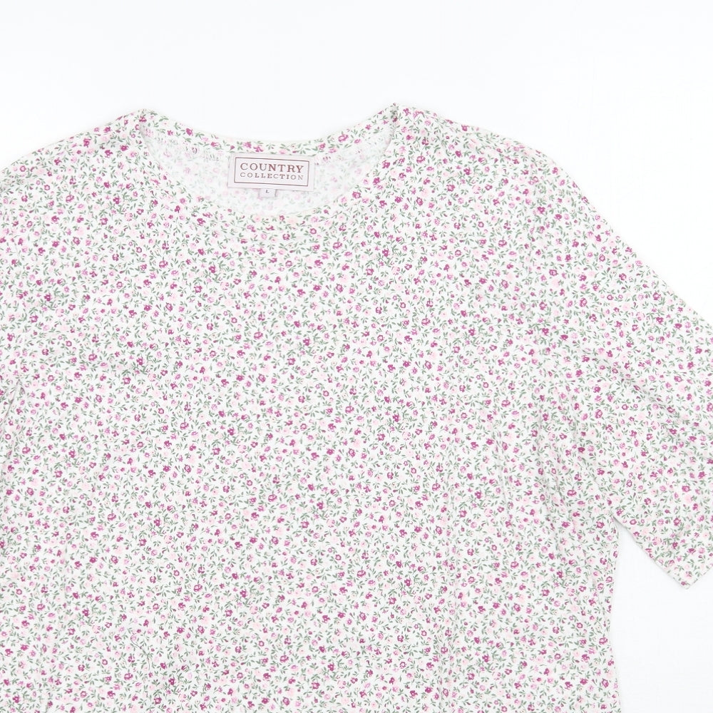 Country Collection Womens White Floral  Basic T-Shirt Size L