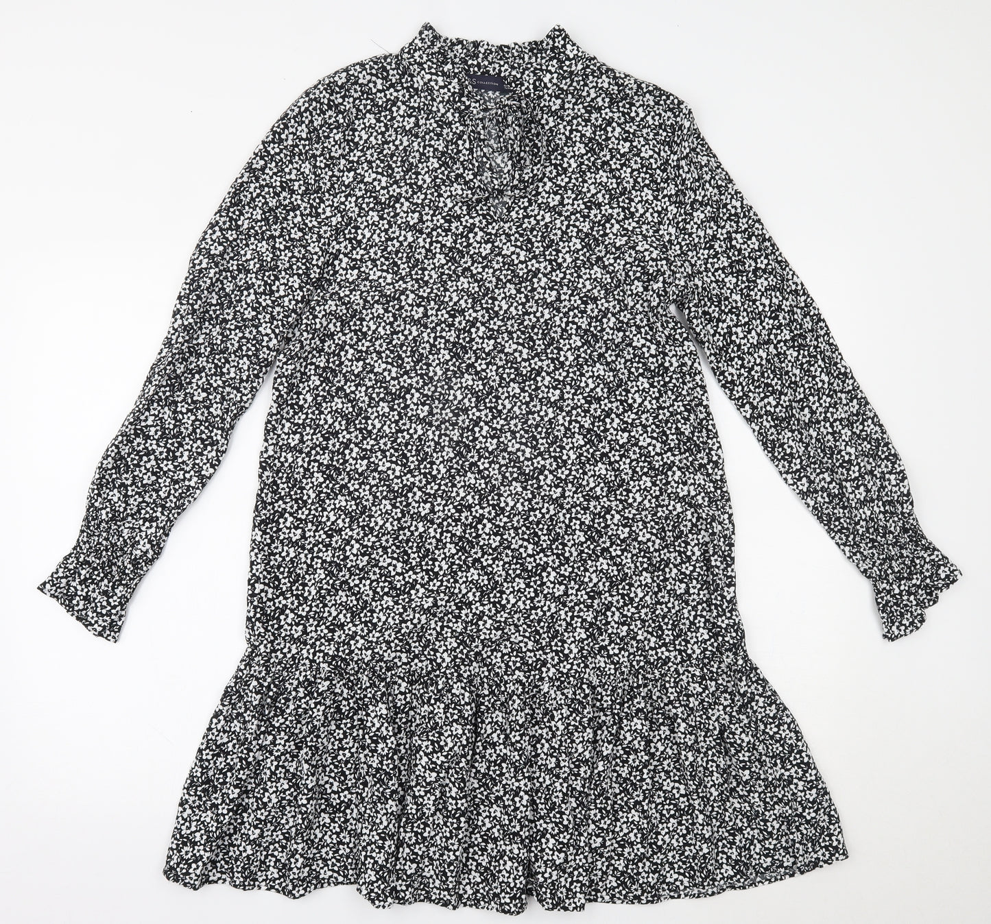 Marks and Spencer Womens Black Floral  A-Line  Size 10