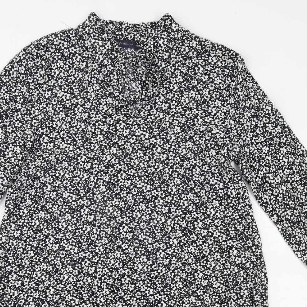 Marks and Spencer Womens Black Floral  A-Line  Size 10