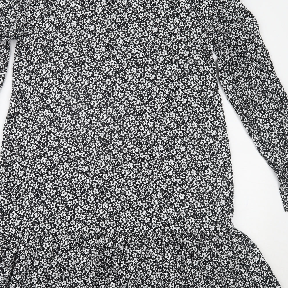 Marks and Spencer Womens Black Floral  A-Line  Size 10