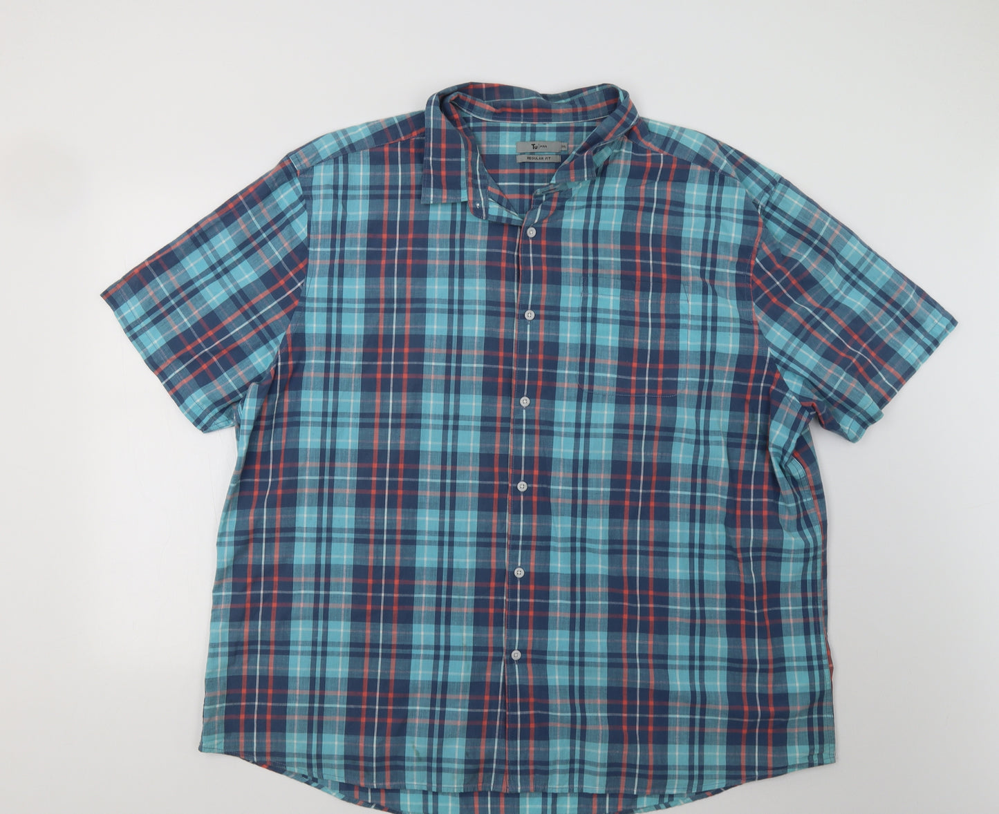 TU Mens Blue Check   Button-Up Size 3XL