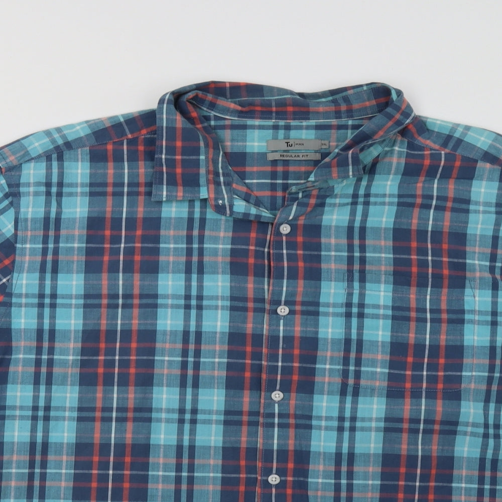 TU Mens Blue Check   Button-Up Size 3XL
