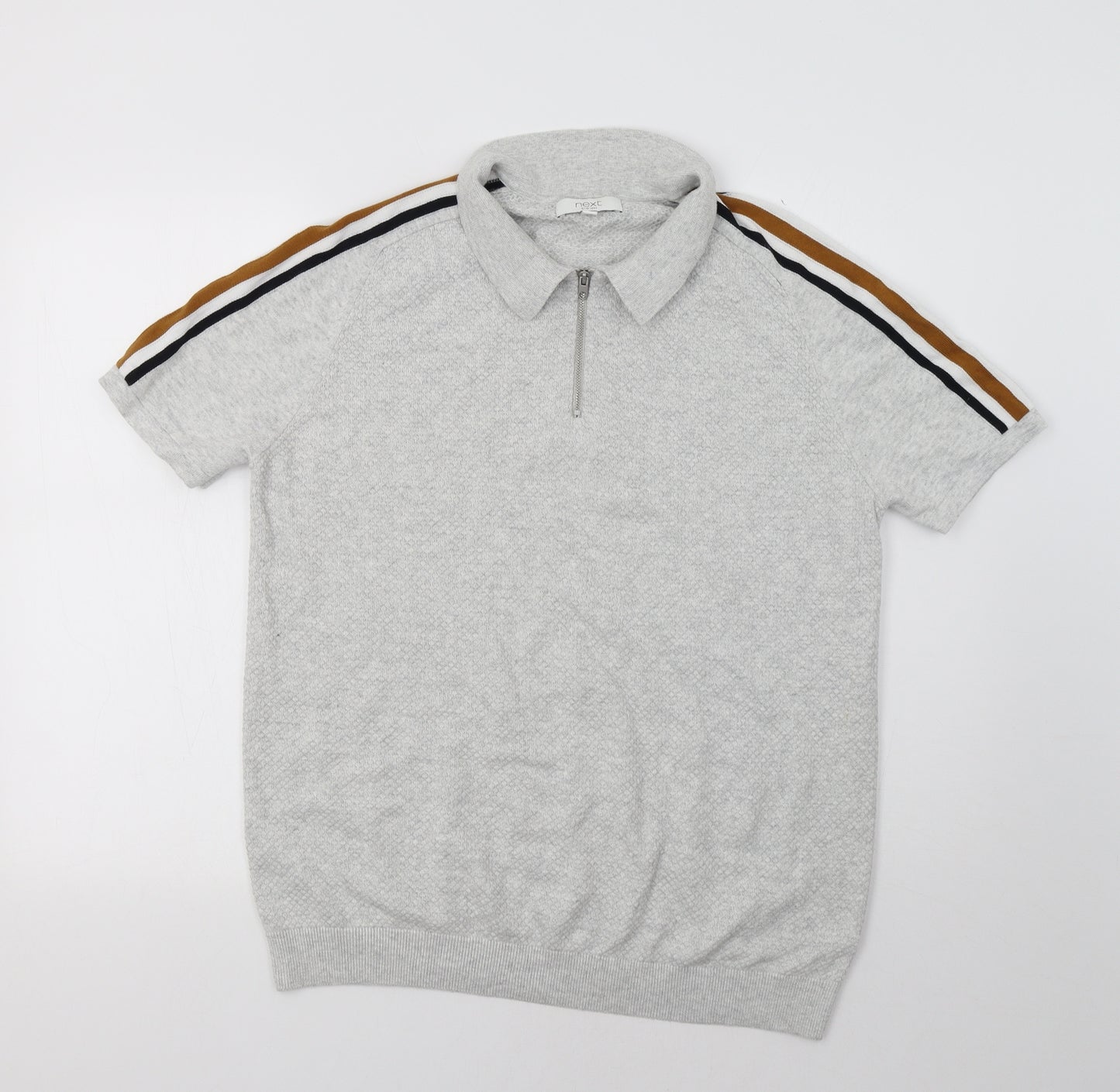 NEXT Mens Grey Striped   Polo Size L