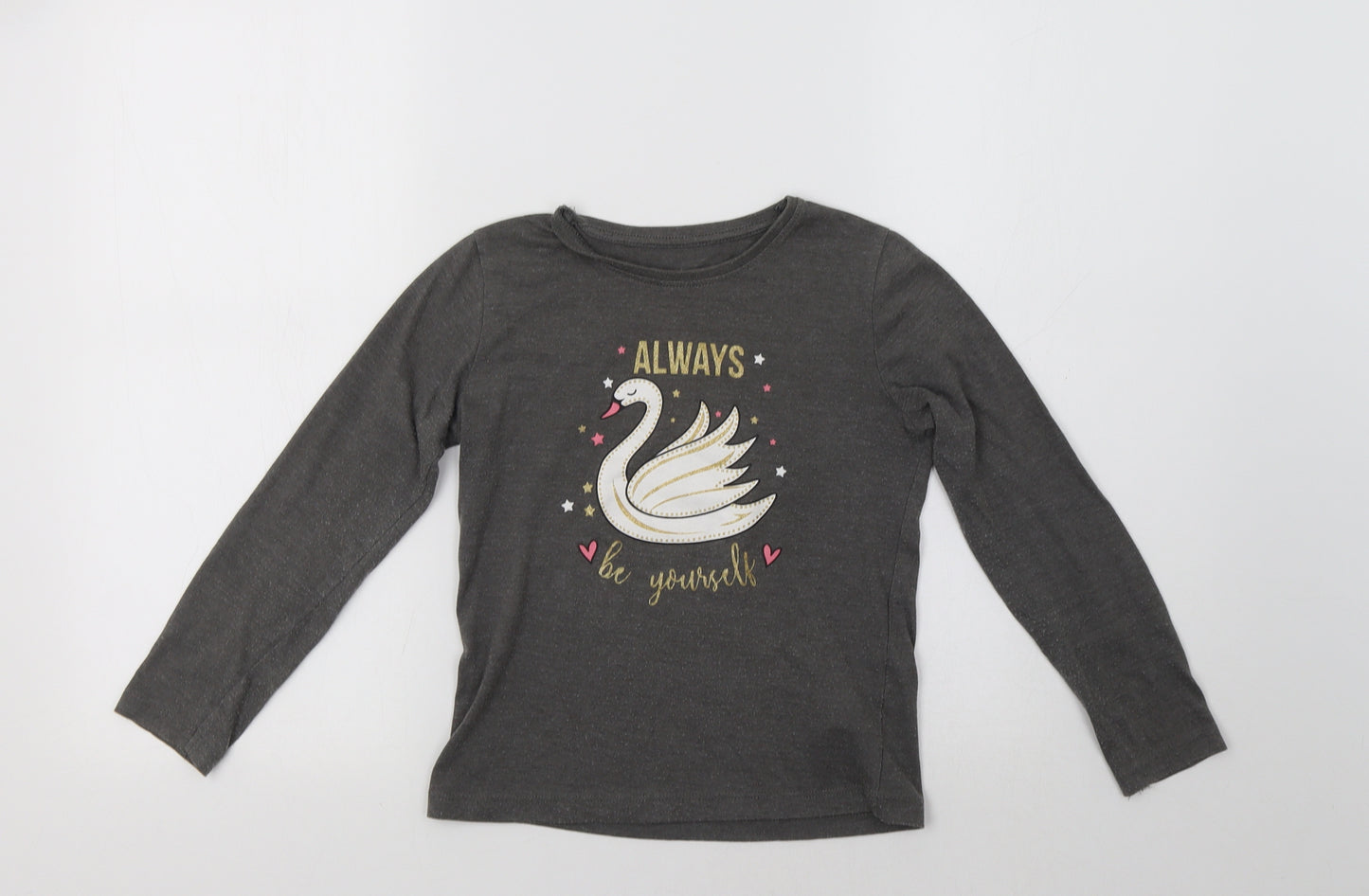 Primark Girls Grey   Basic T-Shirt Size 7-8 Years  - Swan