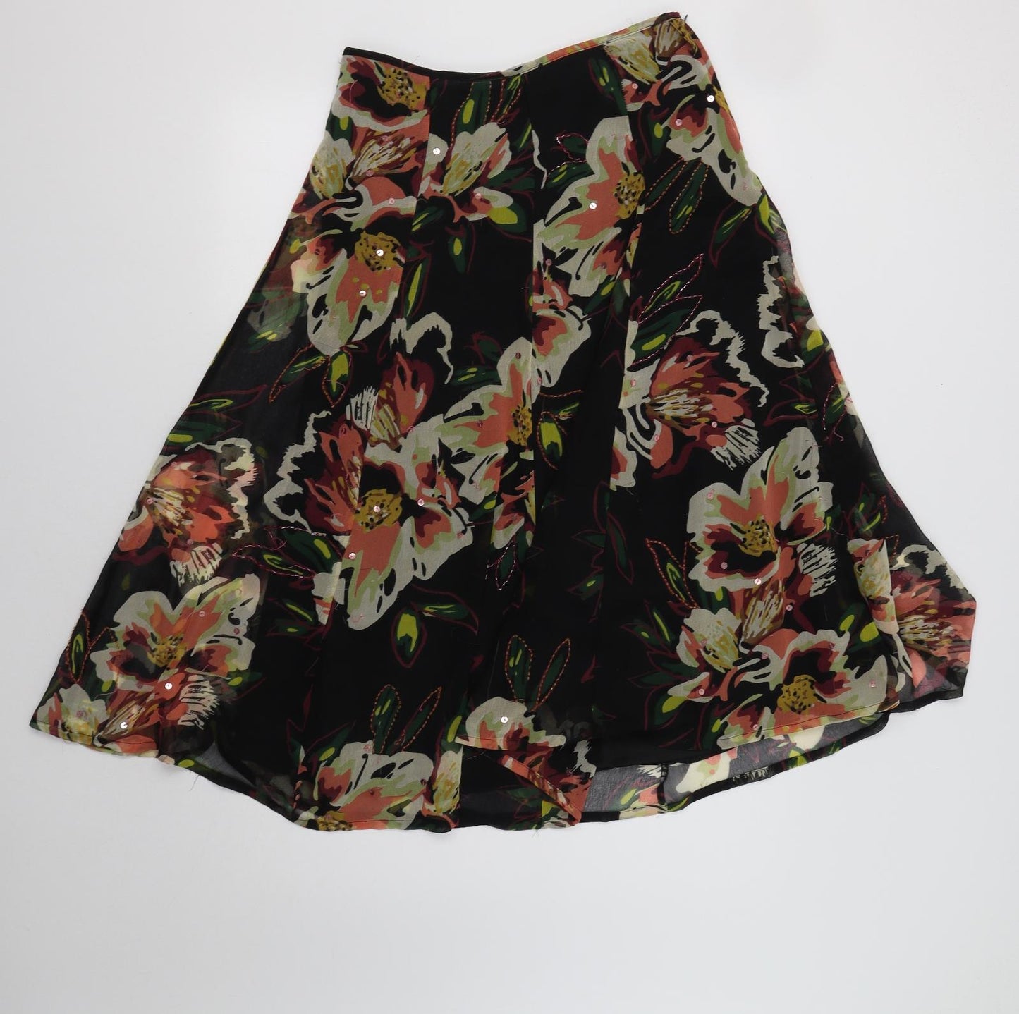 Primark Womens Black Floral  Flare Skirt Size 8