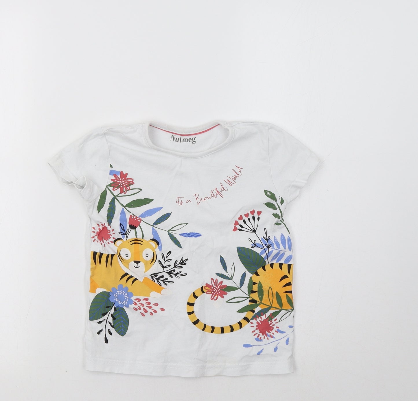 Nutmeg Girls White Floral  Basic T-Shirt Size 5-6 Years  - Tiger