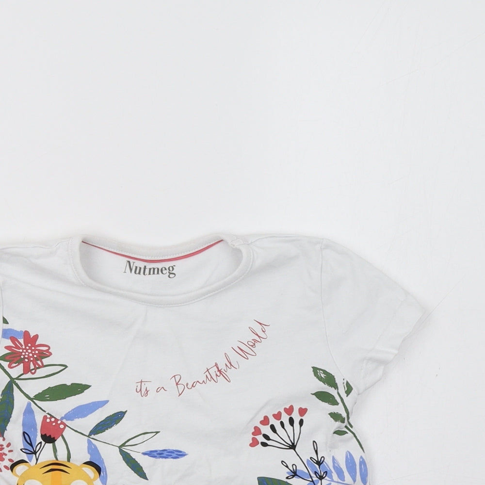 Nutmeg Girls White Floral  Basic T-Shirt Size 5-6 Years  - Tiger