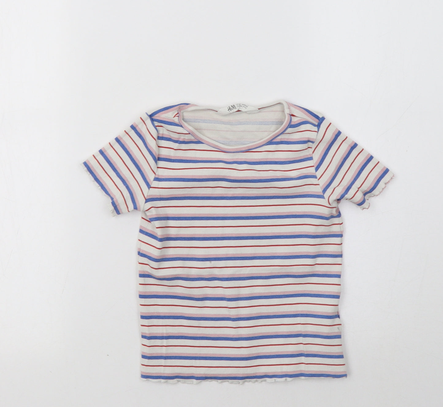 H&M Girls White Striped  Basic T-Shirt Size 5-6 Years