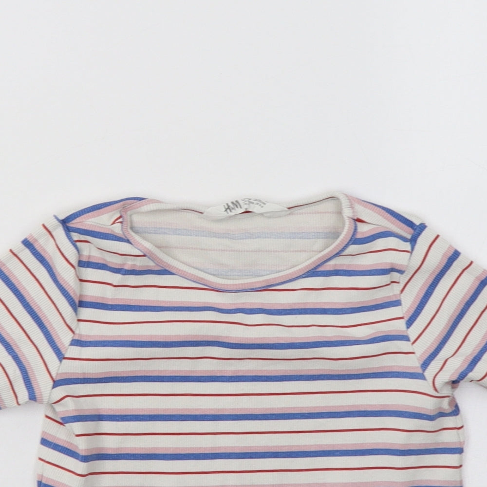 H&M Girls White Striped  Basic T-Shirt Size 5-6 Years