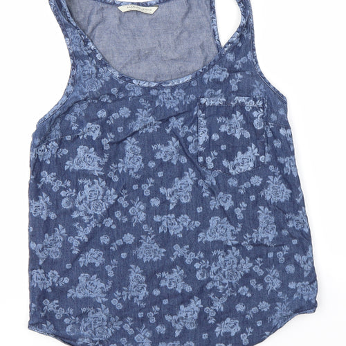 Mango Womens Blue Floral  Basic Blouse Size S