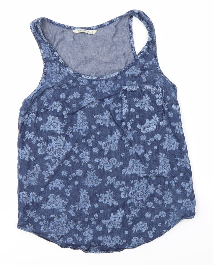 Mango Womens Blue Floral Basic Blouse Size S