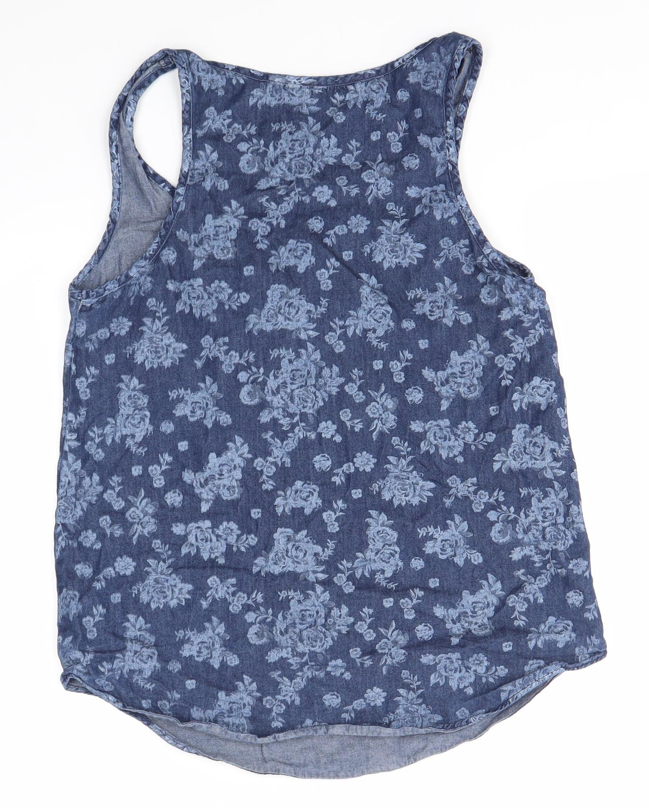 Mango Womens Blue Floral  Basic Blouse Size S