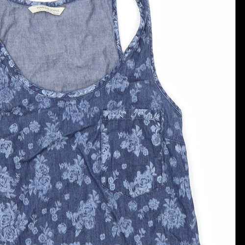Mango Womens Blue Floral  Basic Blouse Size S