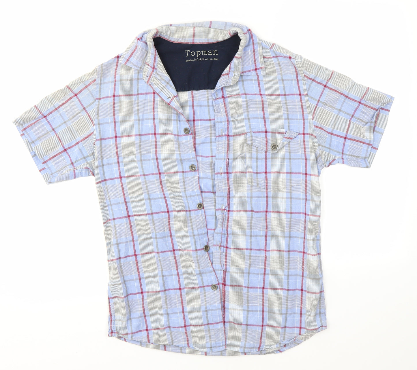 Topman Mens Blue Check   Button-Up Size M