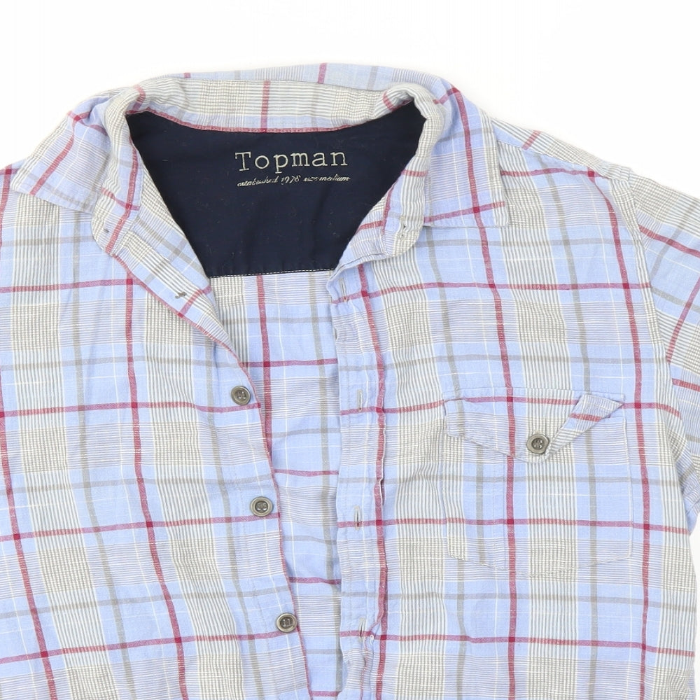 Topman Mens Blue Check   Button-Up Size M