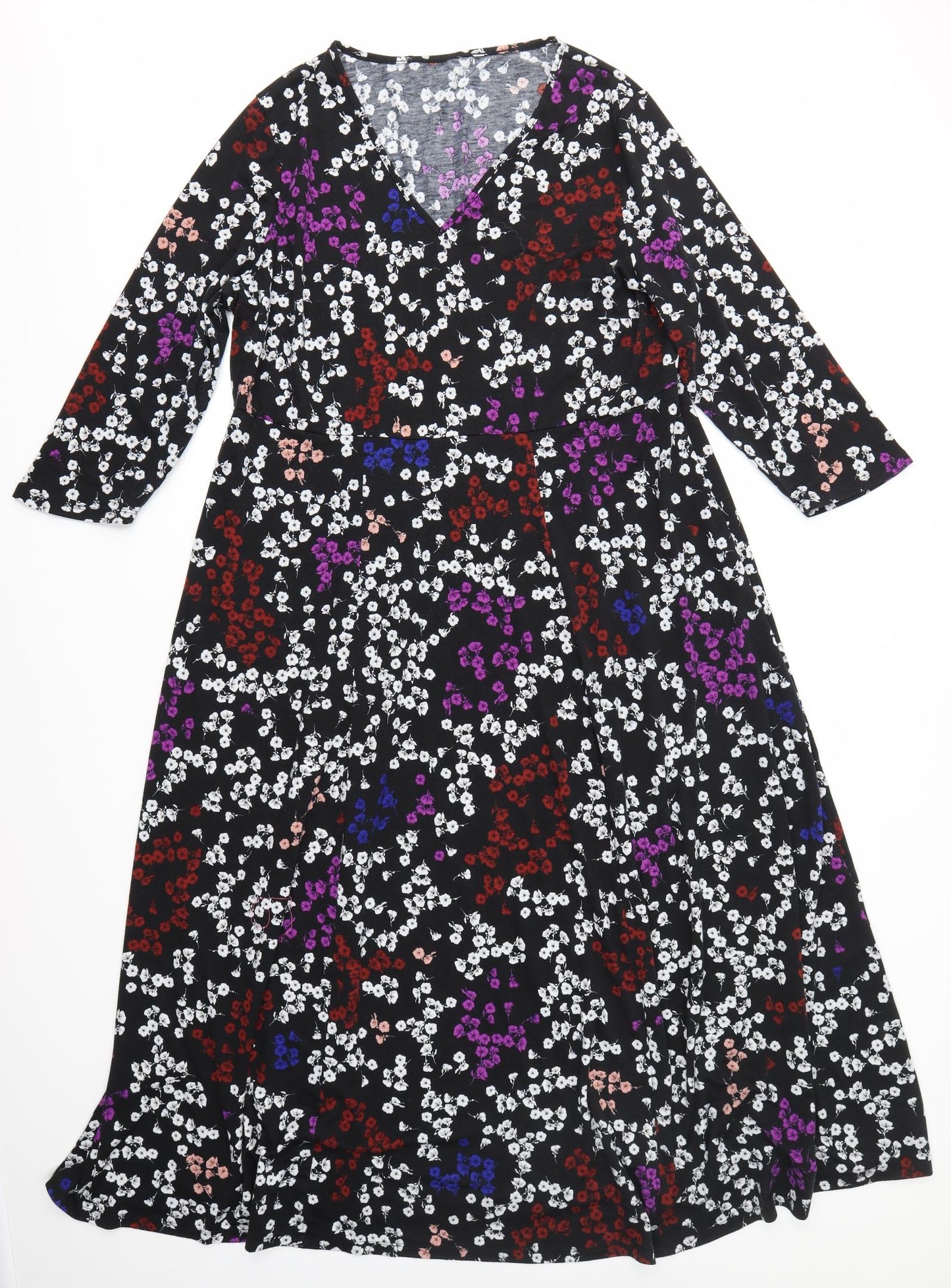 Preworn Womens Black Floral  A-Line  Size 22