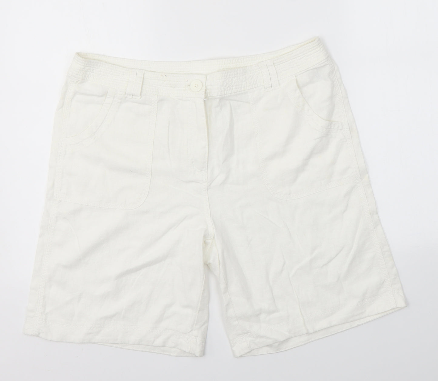 M&S Womens White   Boyfriend Shorts Size 14