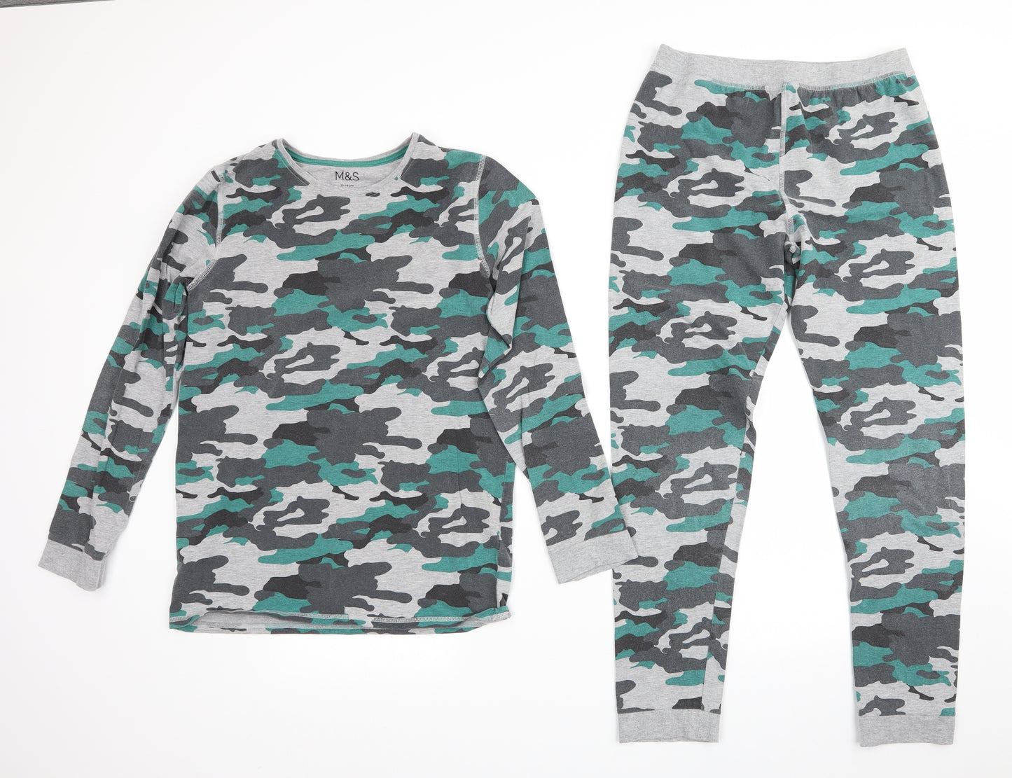 Marks and Spencer Boys Grey Camouflage   Pyjama Set Size 13-14 Years