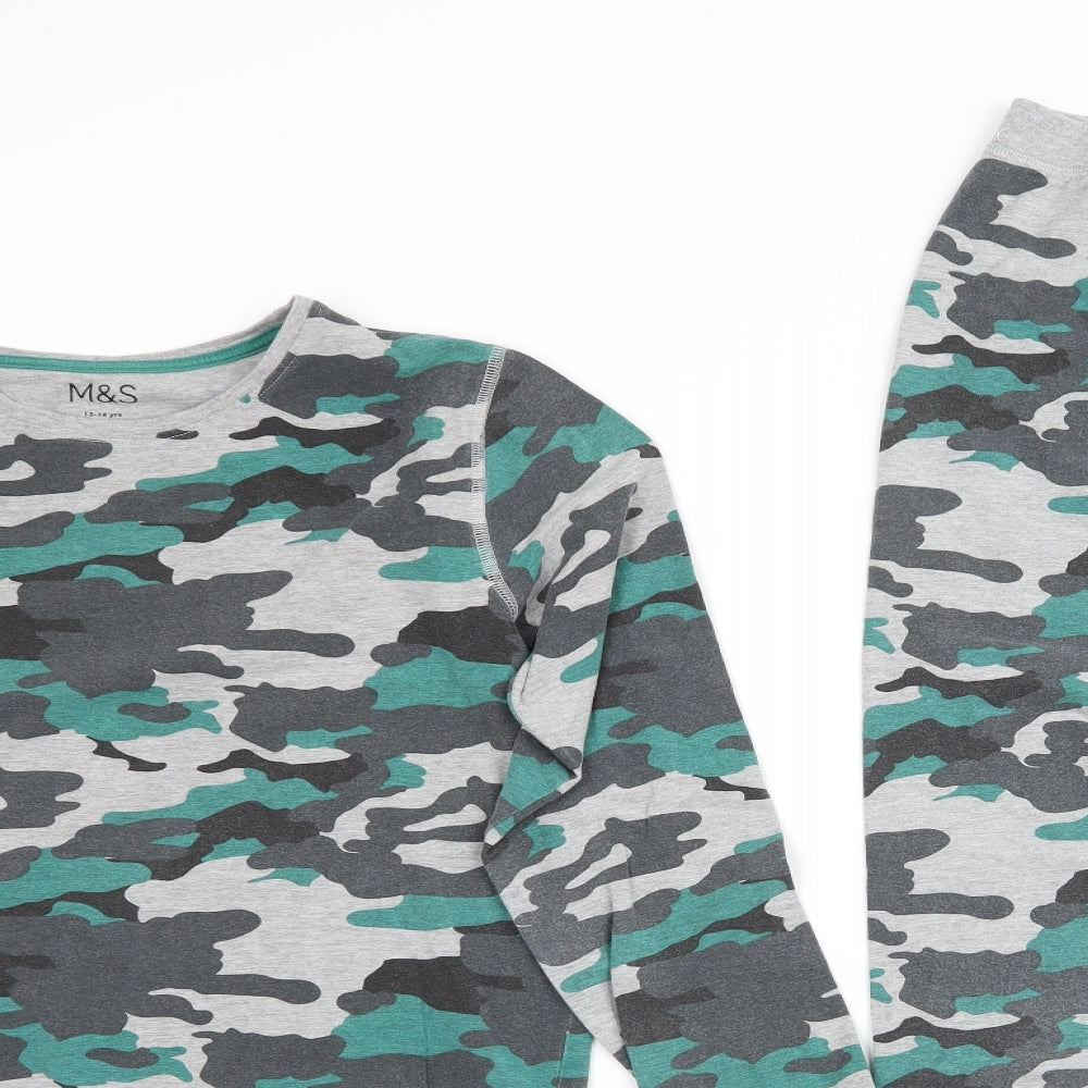 Marks and Spencer Boys Grey Camouflage   Pyjama Set Size 13-14 Years