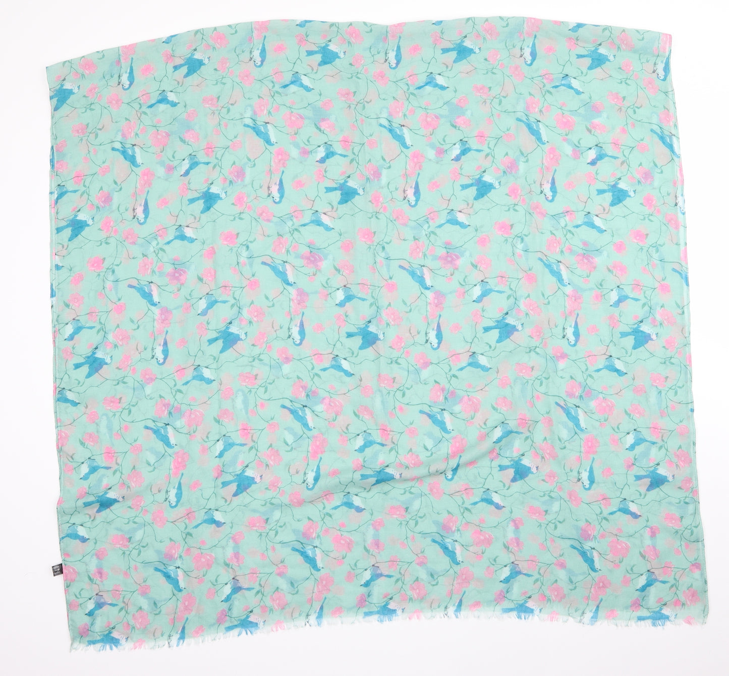 Preworn Womens Green Animal Print   Shawl/Wrap   - Blue Birds Pink Flowers