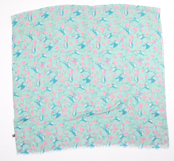 Preworn Womens Green Animal Print   Shawl/Wrap   - Blue Birds Pink Flowers