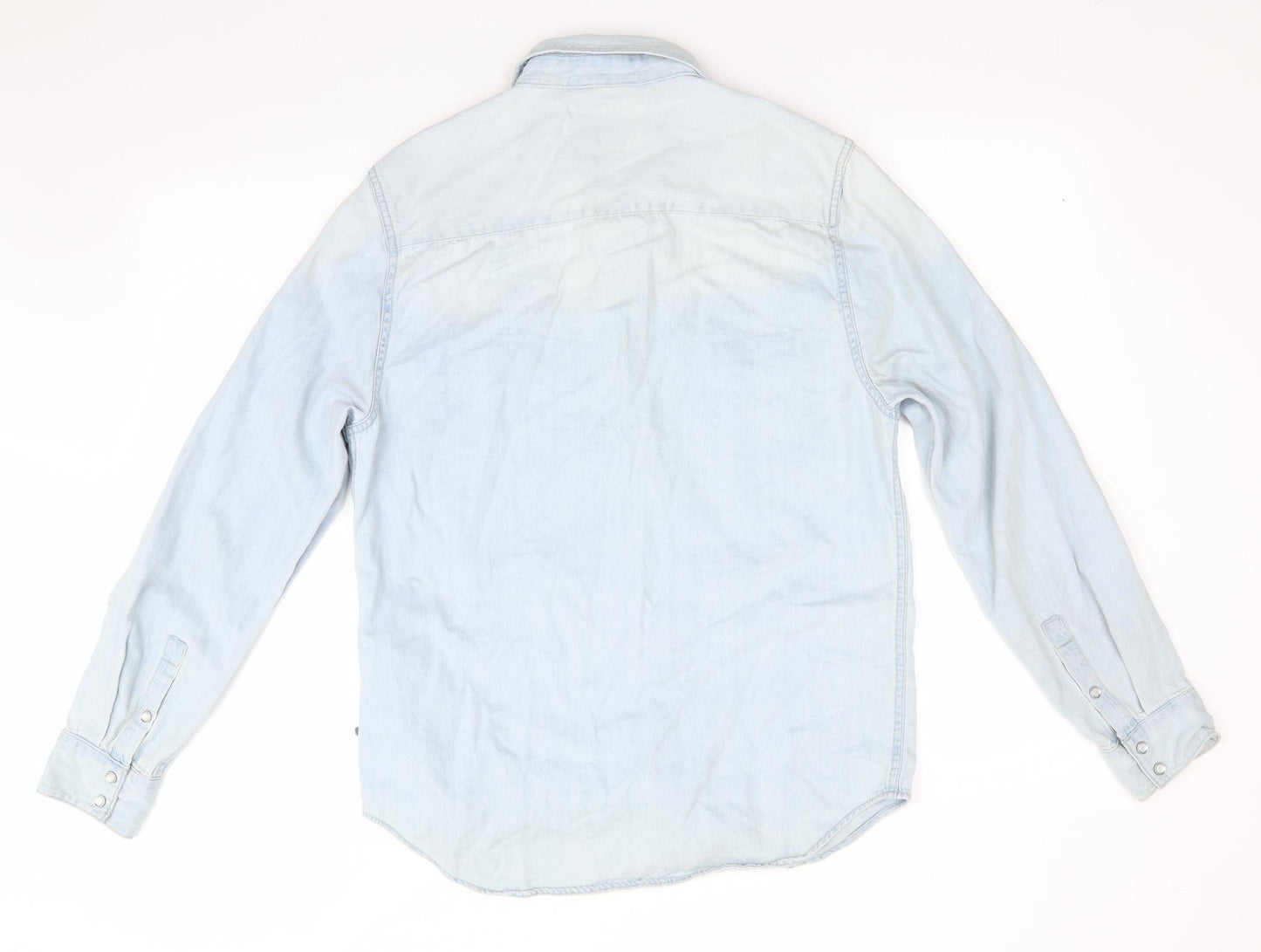 Zara Womens Blue  Denim Basic Button-Up Size 10  - Pearl Like Buttons