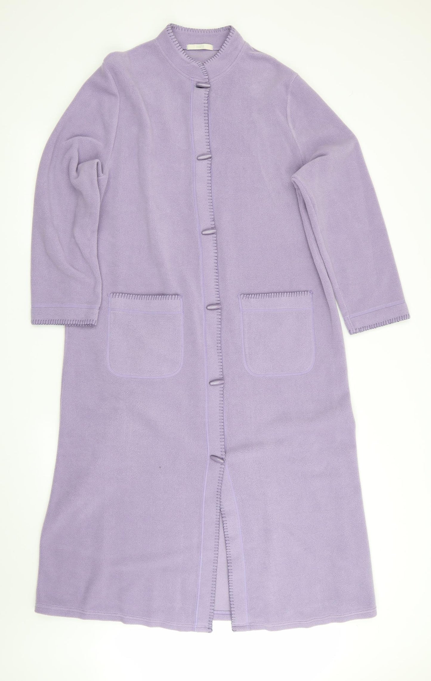 Marks and Spencer Womens Purple Solid Fleece  Robe Size 12  - Mandarin Collar