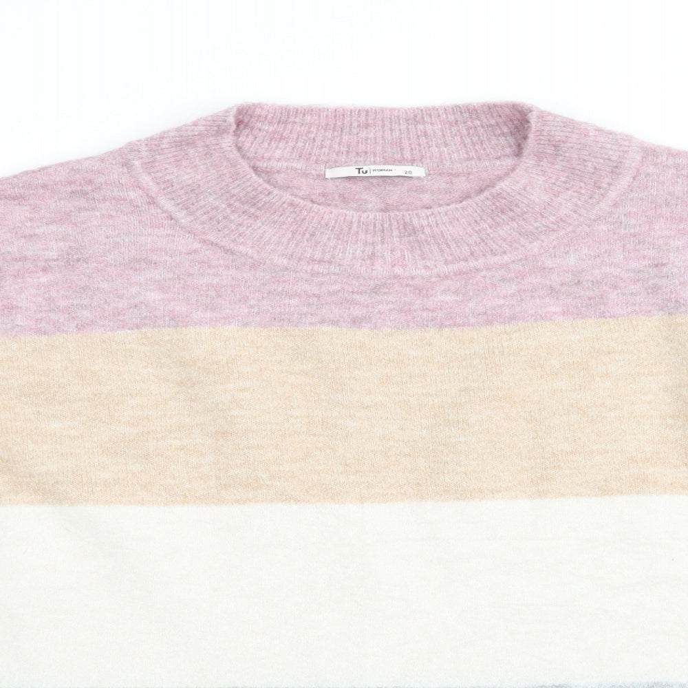 TU Womens Beige Striped  Pullover Jumper Size 20  - Pink Beige Grey Ivory Stripes