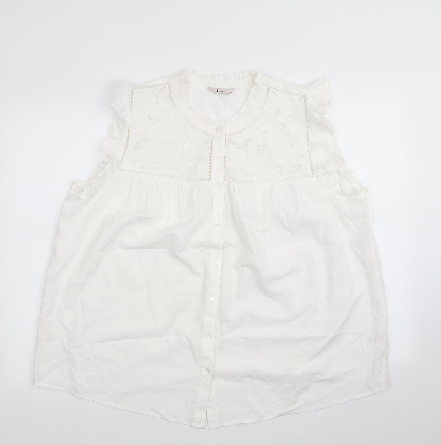 TU Womens Ivory   Basic Button-Up Size 20  - Cut out front details Frilled shoulders