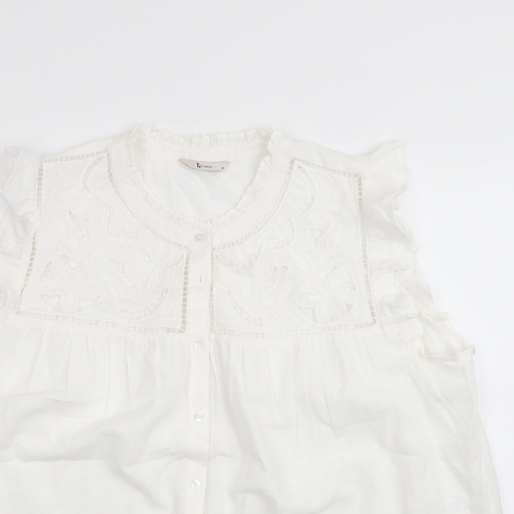 TU Womens Ivory   Basic Button-Up Size 20  - Cut out front details Frilled shoulders