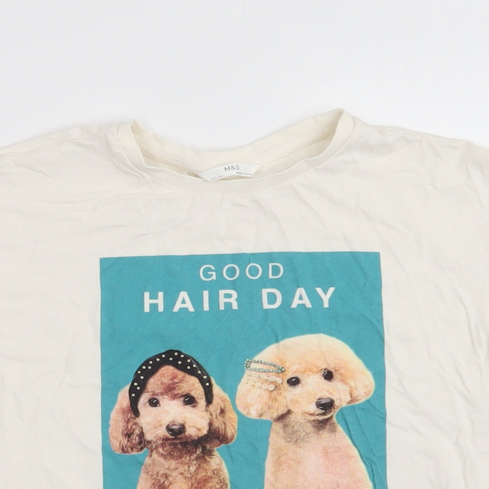 Marks and Spencer Girls Ivory Animal Print  Basic T-Shirt Size 10-11 Years  - Dogs - Good hair day