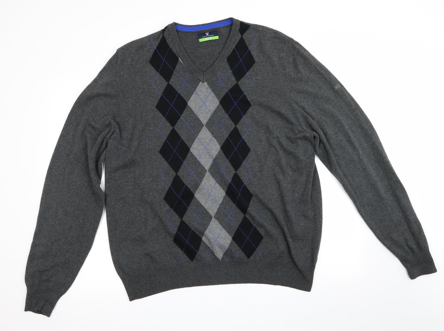 Blue Harbour Golf Mens Grey Argyle/Diamond  Pullover Jumper