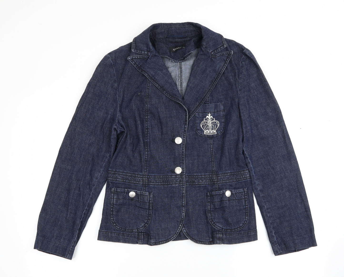 APANAGE Womens Blue  Denim Jacket Coat Size 12  - Deep Blue Denim Fitted Jacket
