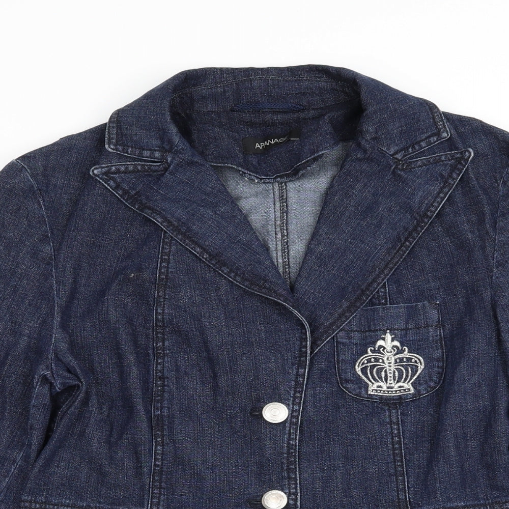 APANAGE Womens Blue  Denim Jacket Coat Size 12  - Deep Blue Denim Fitted Jacket