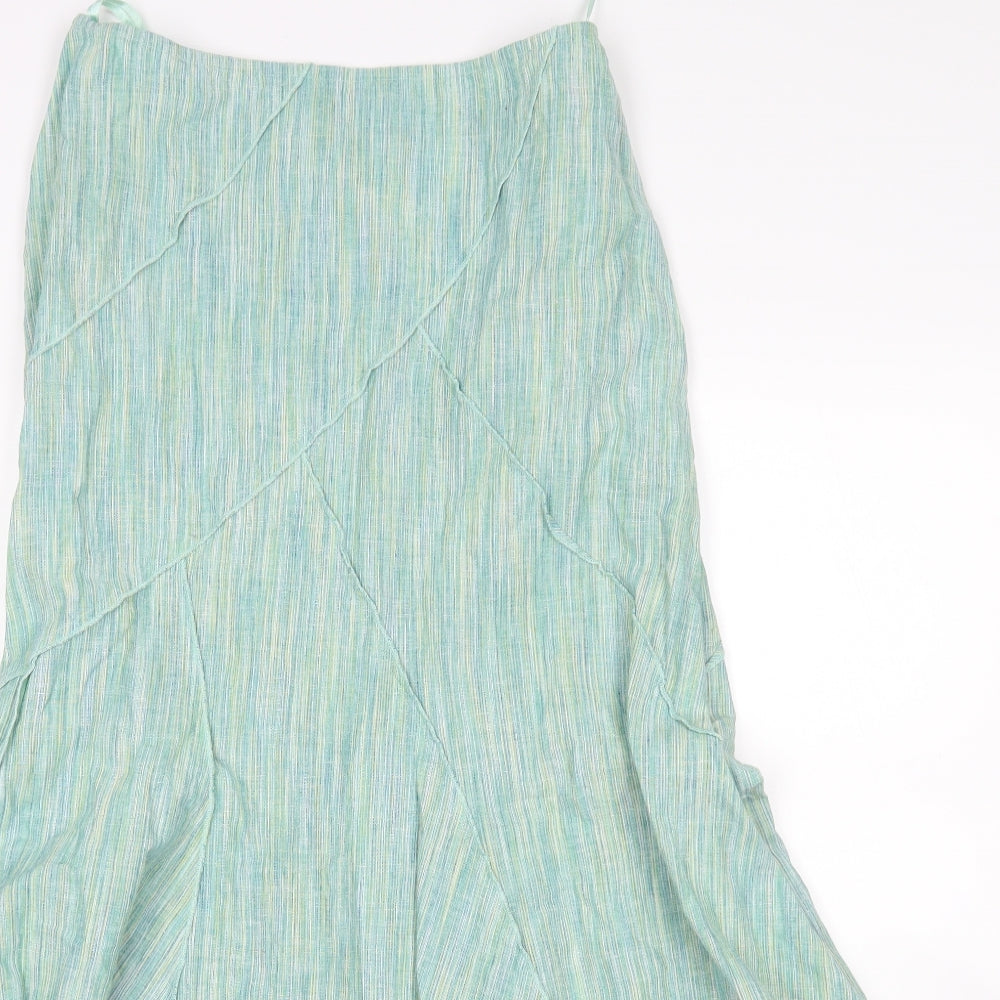 M&S Womens Green Striped  A-Line Skirt Size 10