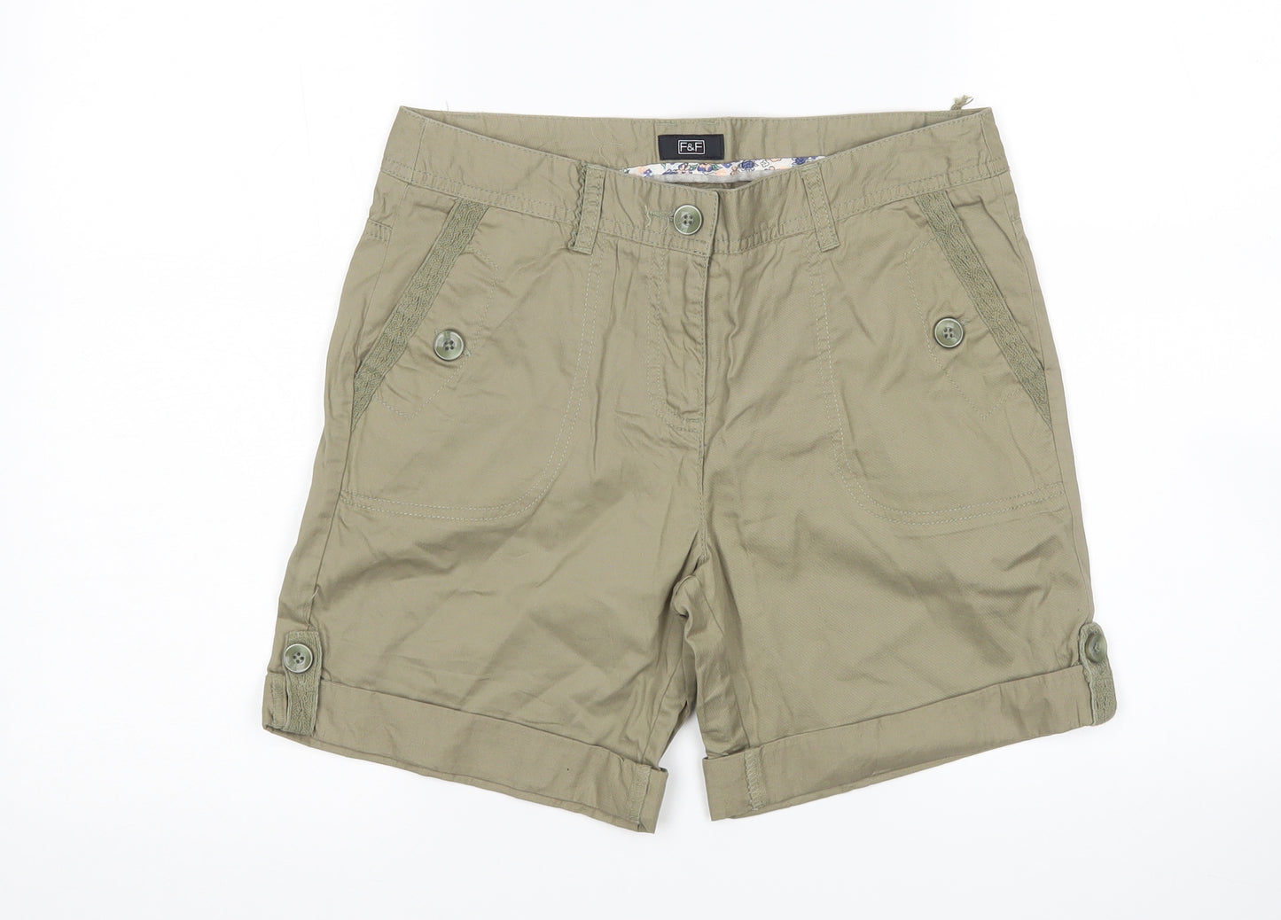 F&F Womens Green   Chino Shorts Size 8