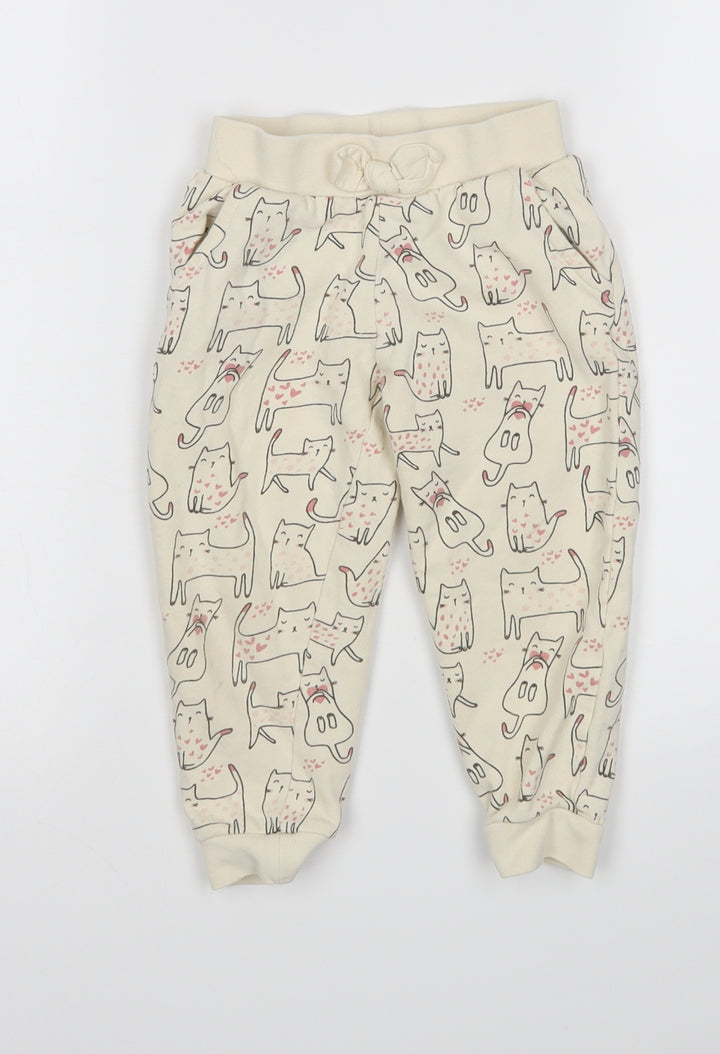 Mothercare Girls Beige Animal Print Sweatpants Trousers Size 2-3 Years