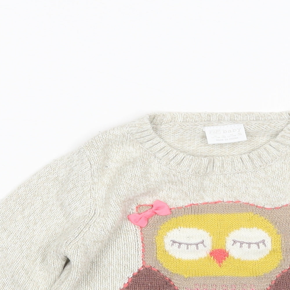 F&F Girls Multicoloured Animal Print  Pullover Jumper Size 12-18 Months  - Owl