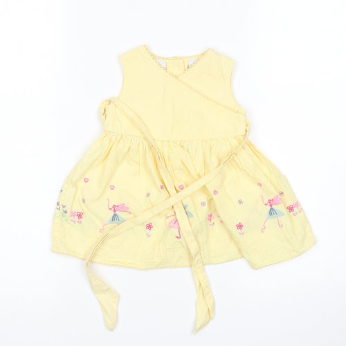 Preworn Girls Yellow Floral  A-Line  Size 0-3 Months