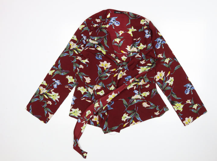 Boohoo Womens Multicoloured Floral Wrap Blouse Size 10