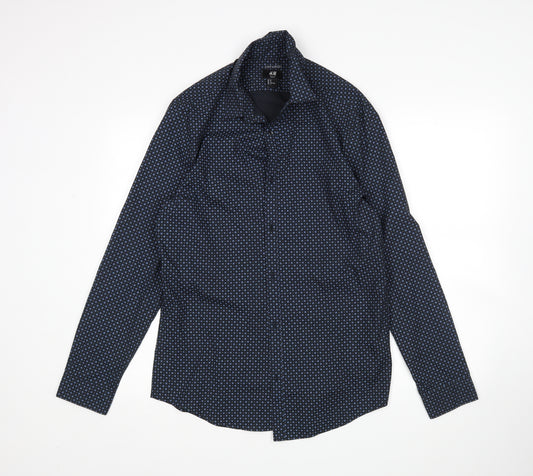 Front view of H&M men’s multicoloured polka dot button-up, size M