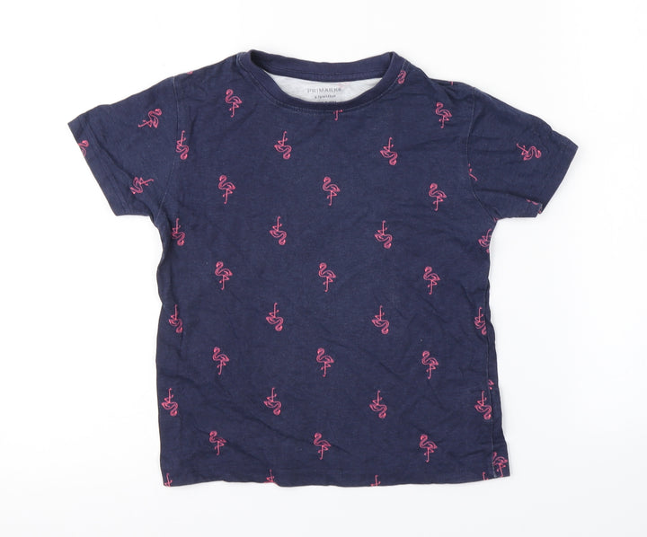 Primark Boys Blue Animal Print Basic T-Shirt Size 6-7 Years