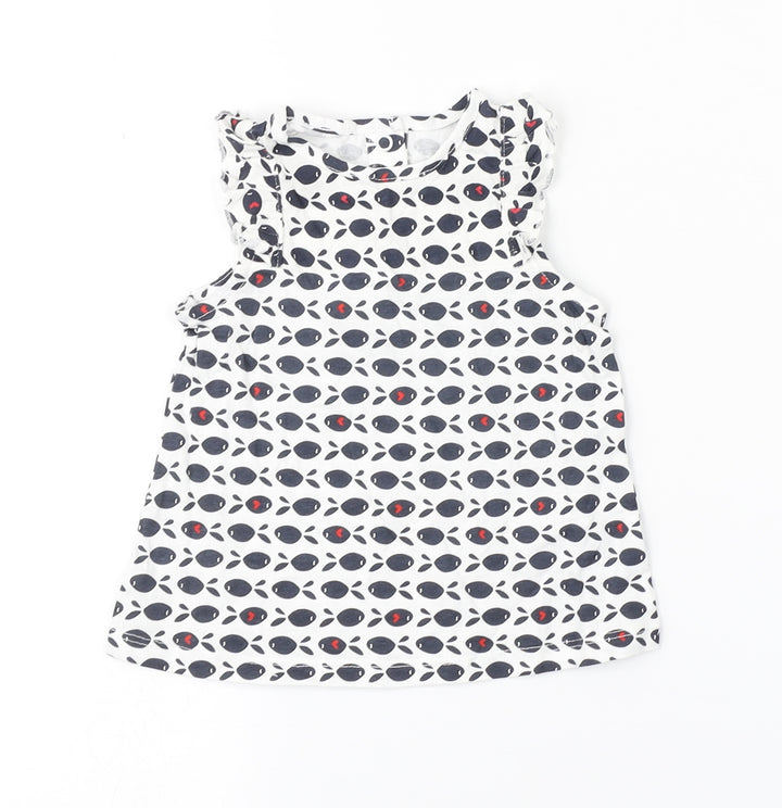 Preworn Girls White Animal Print  Basic Blouse Size 9-12 Months