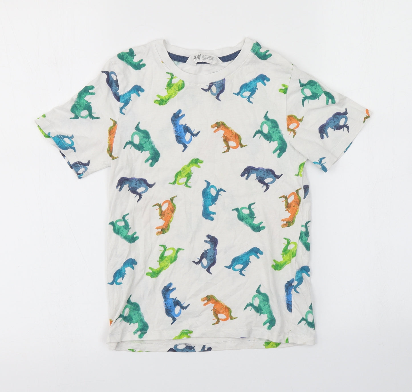 H&M Boys White Animal Print  Basic T-Shirt Size 7-8 Years  - DINOSAURS