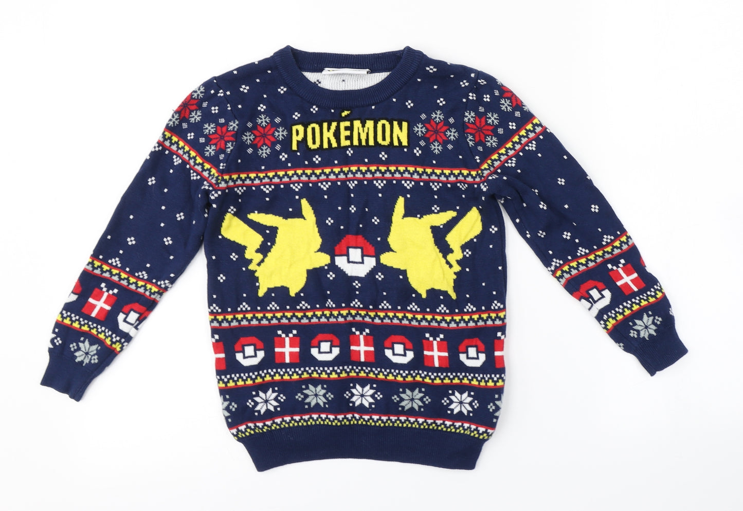 TU Boys Blue Argyle/Diamond  Pullover Jumper Size 7 Years  - POKEMON, CHRISTMAS